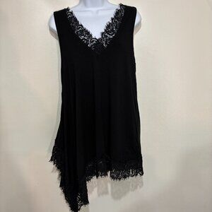 Karen Kane L Black Rayon Sleeveless Asymmetrical Hem Pullover Tunic Top V-Neck